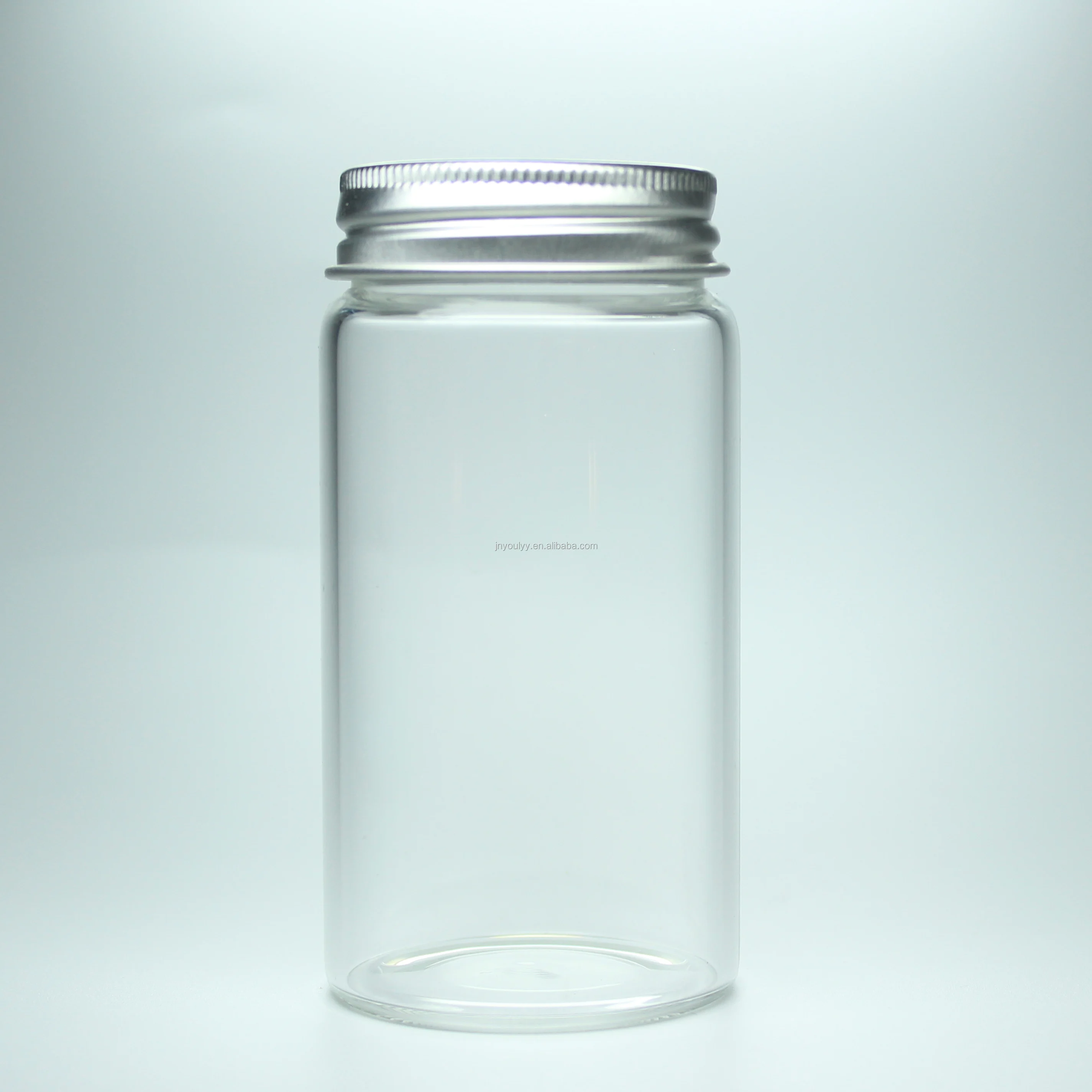 Big Mouth Clear Transparent Borosilicate Glass Bottle Glass Jar Screw Glass Bottle With Plastic Cap Aluminum Cap Cork