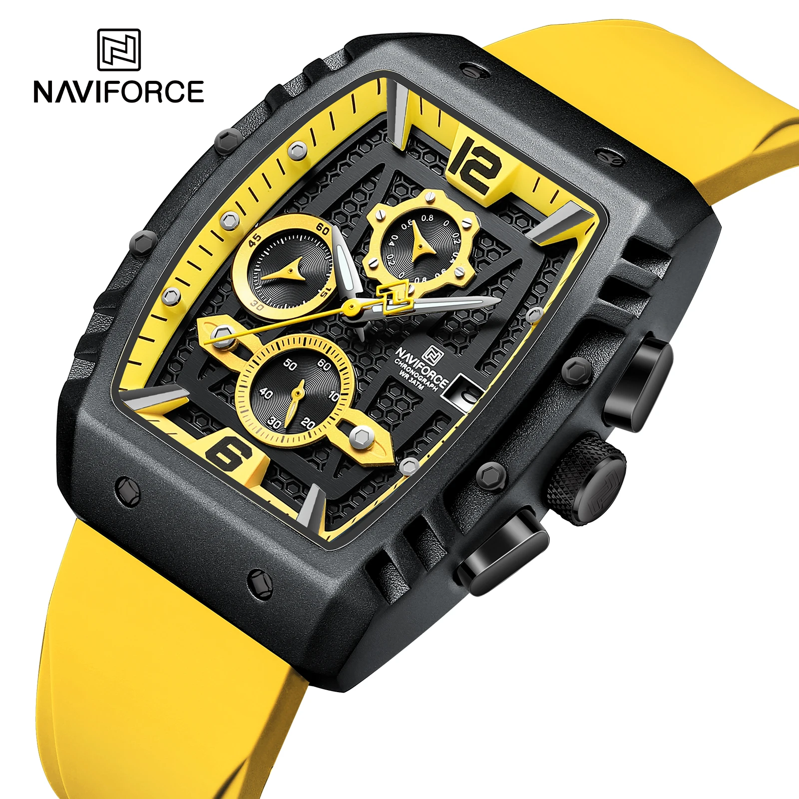 NAVIFORCE 8025 Multifunction Men Quartz Watches Sports Waterproof Silicone Strap Wrist Watch for Man Calendar Male Chronograph