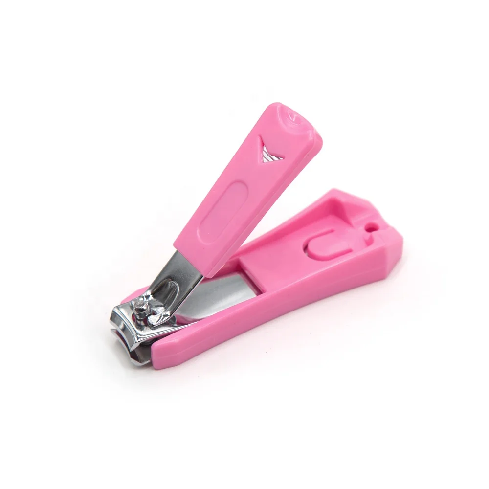 Factory hot sale adult 8.5cm custom logo pink plastic handle nail clipper