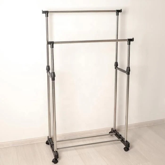 Trade Assurance All Stainless Steel Standing Coat Rack Top Quality Double Pole Shoe And Hat Rack For Sale