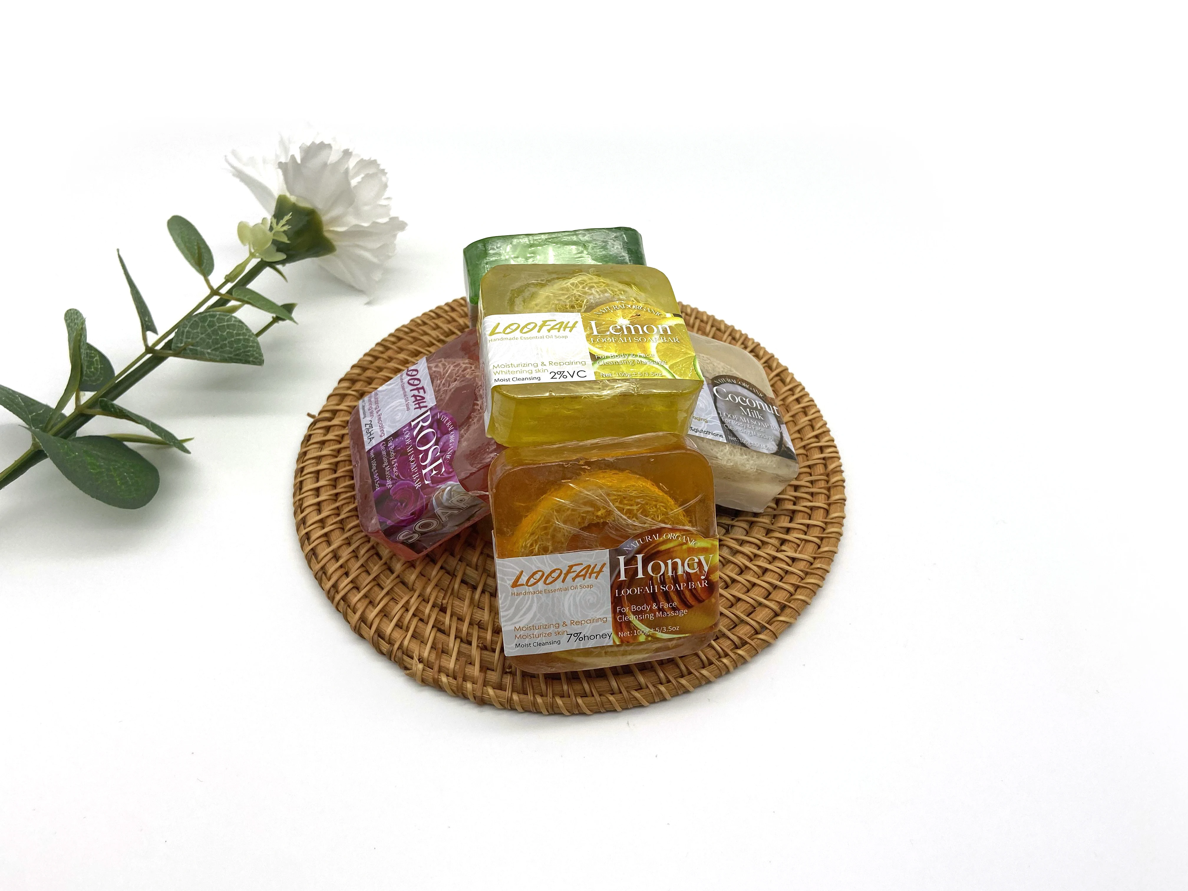 Muran Body Face Hand Bath Cleaning Custom Organic Luffa Soap Bar Toilet Soaps Handmade Beauty Exfoliating Bar Aloe Loofah Soap