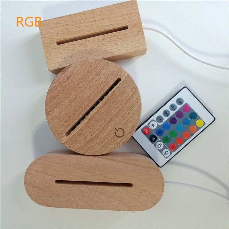 Lighting and Circuitry Design Handmade Customized Wholesale 3d Acrylic Wooden Base Round Oval Wood for Led Night