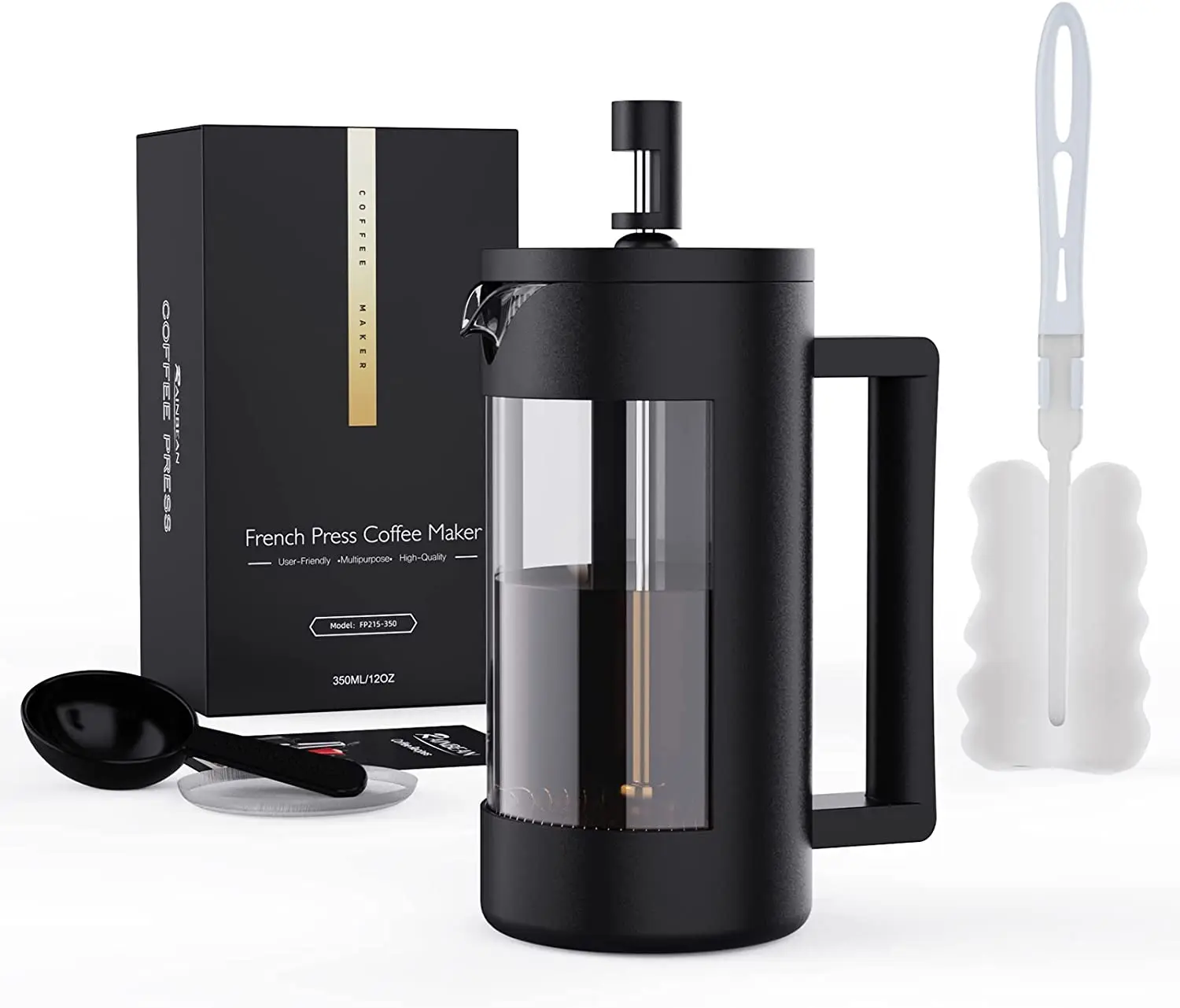 OEM/ODM Custom Logo 304 French Press Coffee Glass Plastic 350Ml Portable French Press Coffee Maker Plunger