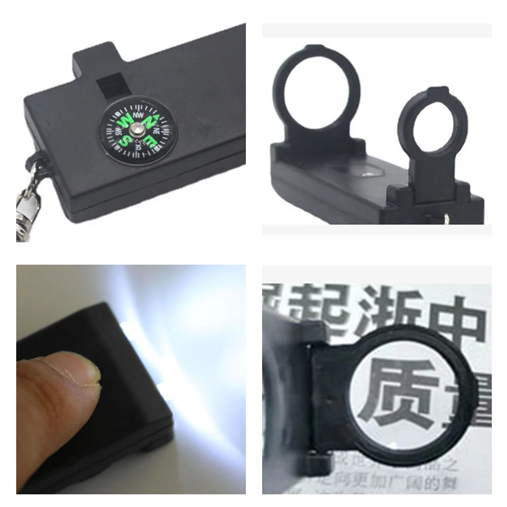 Outdoor Portable Camping Emergency Multifunction  compass 5 In 1 Whistle key chain