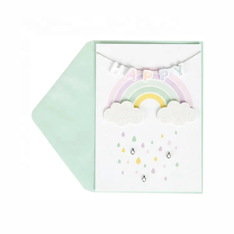 Wishing Beautiful Glitter Rainbow Cards, Handmade Paper Happy Birthday Greeting Cards