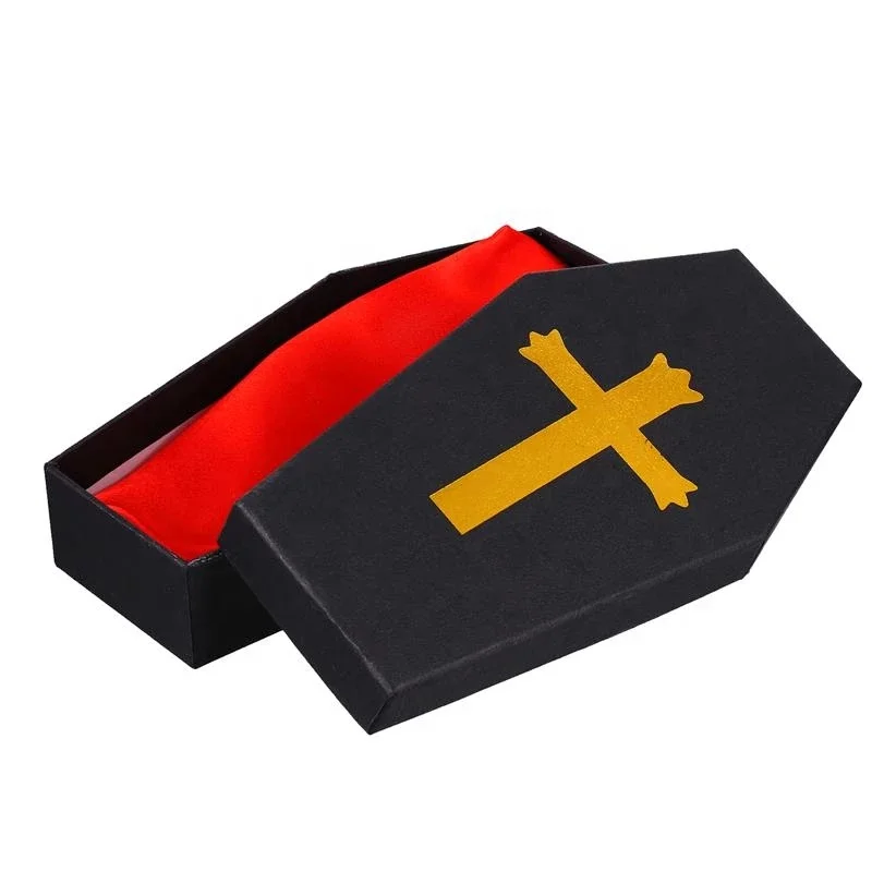 High Quality Black Custom Printed Logo Coffin Shaped Gift Box Black Paper Cardboard Coffin Jewelry Gift Box