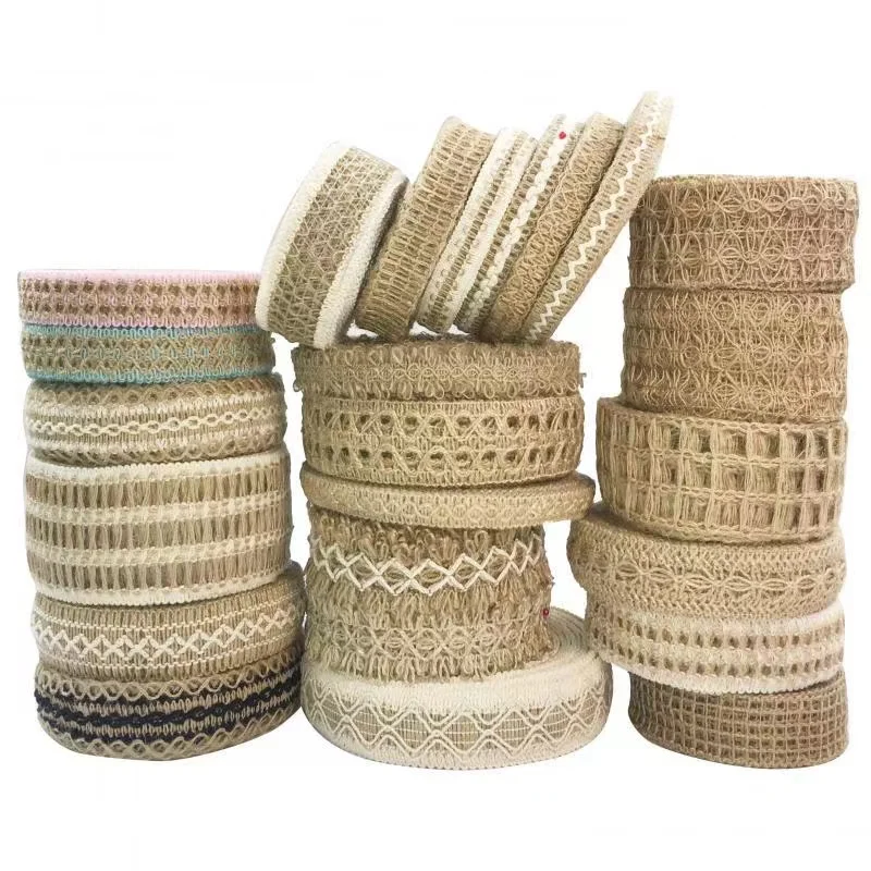 Natural Jute Burlap Fabric Ribbon Braided Hemp Rope String Hessian Ribbon Rope for Wedding Events Party and Home Decoration