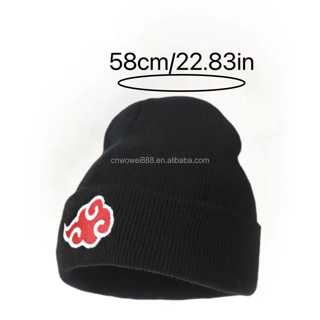 WOWEI Custom 3D Embroidery logo Japanese Anime Red Cloud Knitted Winter Hat Hip-hop Cool beanies Fittd Baseball Ninja Knit Hat