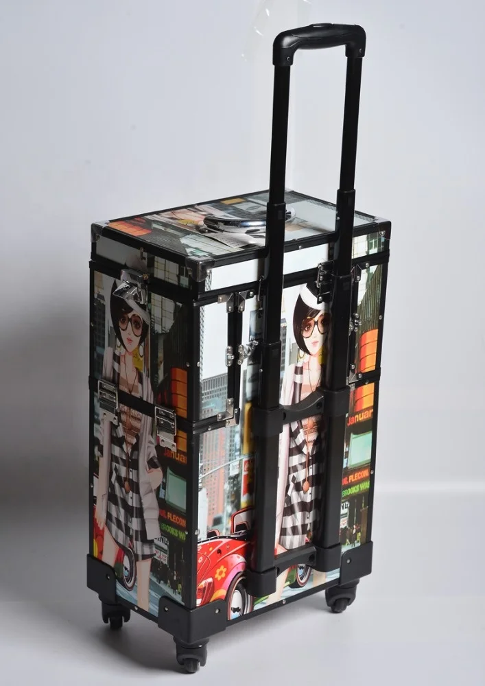 
3 in 1 professional aluminium vanity carry case cosmetic travel box makeup trolley case 