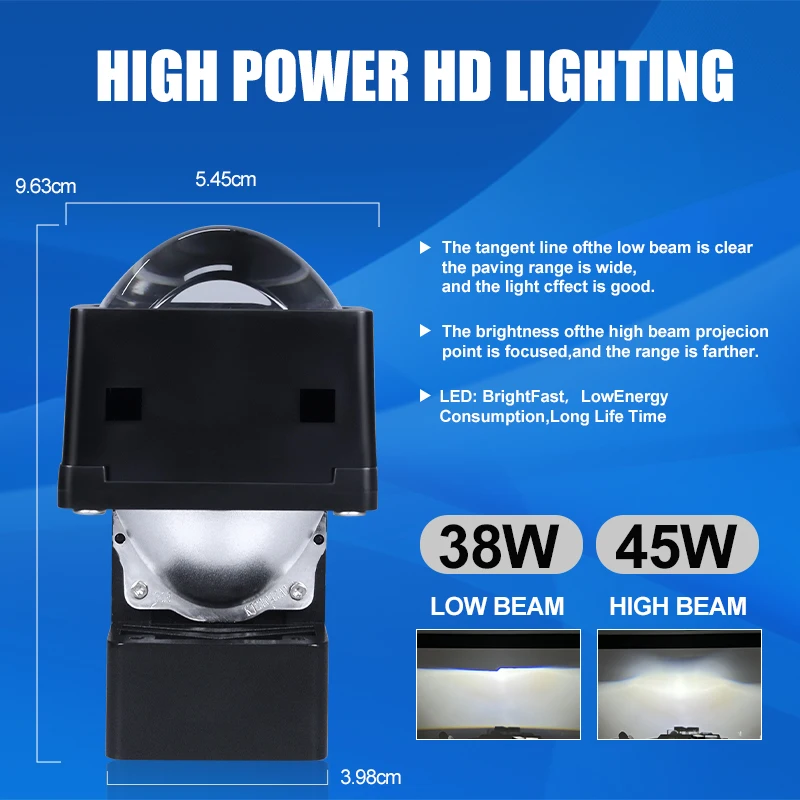 Custom 1.5 inch small bi led projector lens module car headlights 45W 12V 4000lm H4 h7 headlamps for car auto accessories