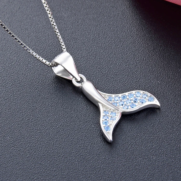 Elegant sterling silver mermaid tail delicate pendant necklace jewelry