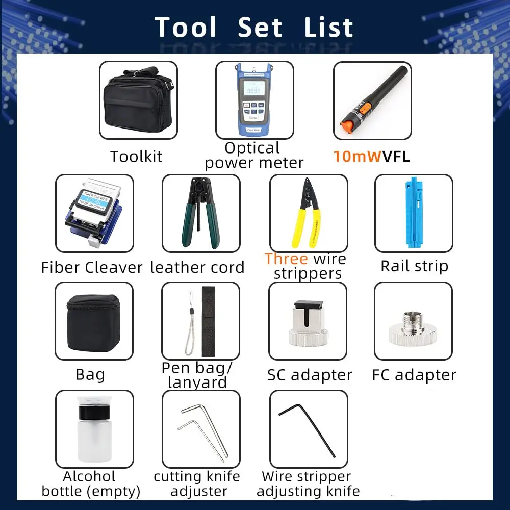 fiber optic equipment of fttx fiber cleaver stripper power meter fiber optical toolkit kit ftth tool kit