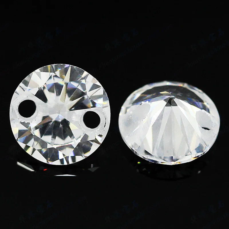 Factory Price White Clear Round Shape CZ Stone With 2 Holes Cubic Zirconia