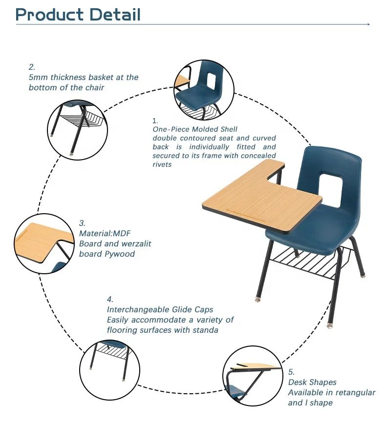 Customized Size Plastic School Furniture Training Chair Meeting Lecture Chairs Classroom Chair With Writing Pad