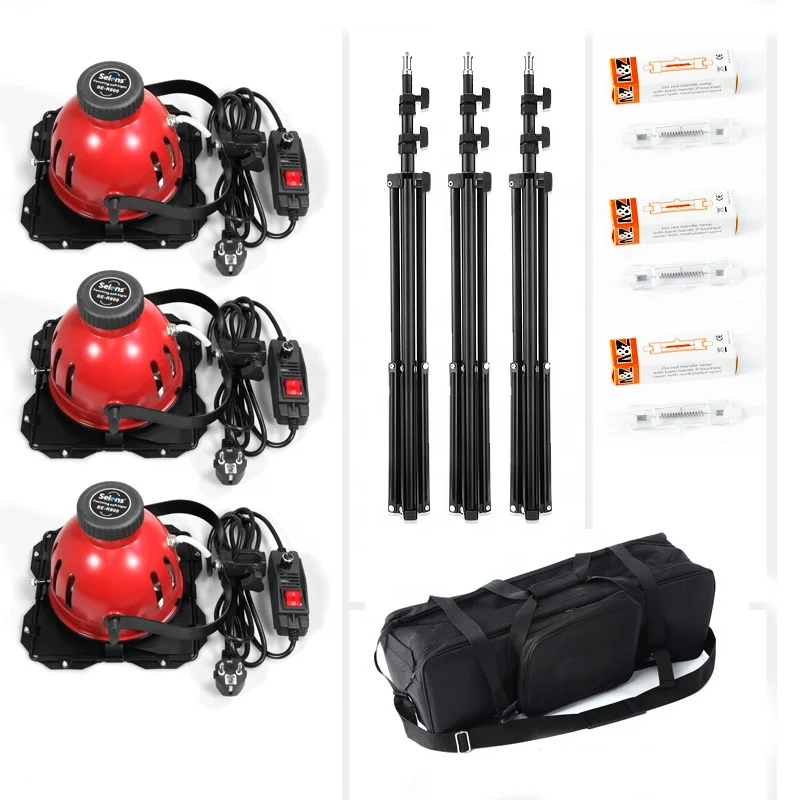 2400W Dimmable Tungsten Halogen Photo Video Hot Light Continuous Red Head Light Kit for Photography and Video