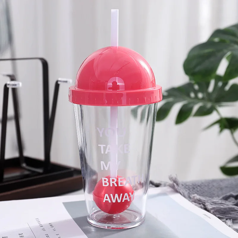2022 Eco-friendly Creative Portable Summer Ice Cup Single Layer Water Milk Tea Juice Plastic Cups with Straw and Lid