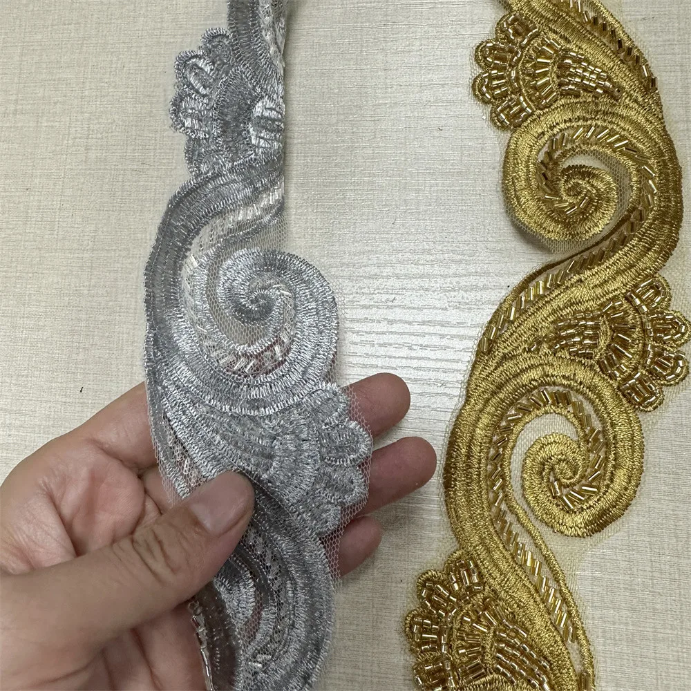 wholesale fashion Beaded lace trim applique trim for dress