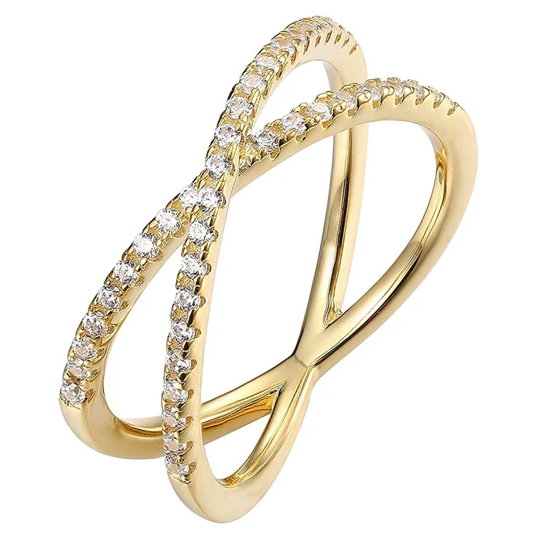 Factory Custom 925 Sterling Silver Jewelry  Engagement Diamond Zircon X Ring For Women