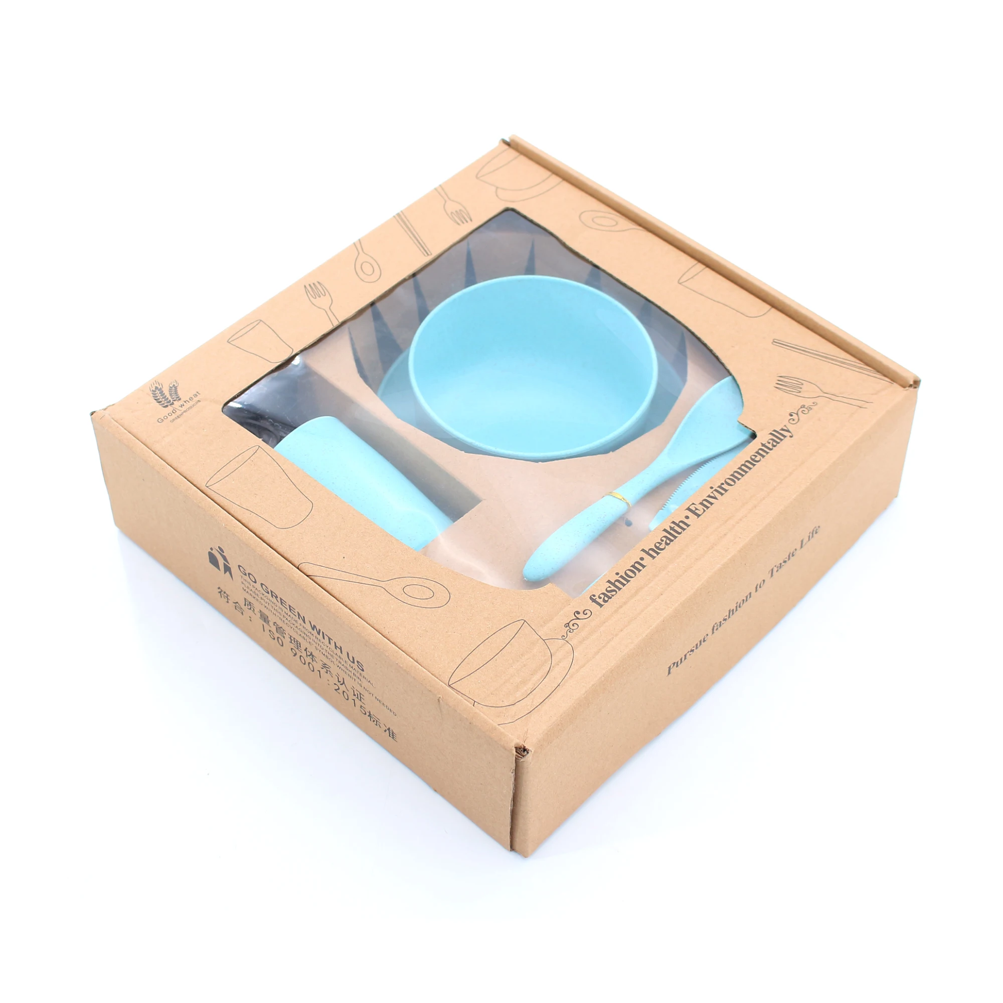  BPA Free Eco Friendly 6PCS Wheat Straw Fiber Reusable Healthy Luxury Kitchen Plates Dinnerware Cutlery