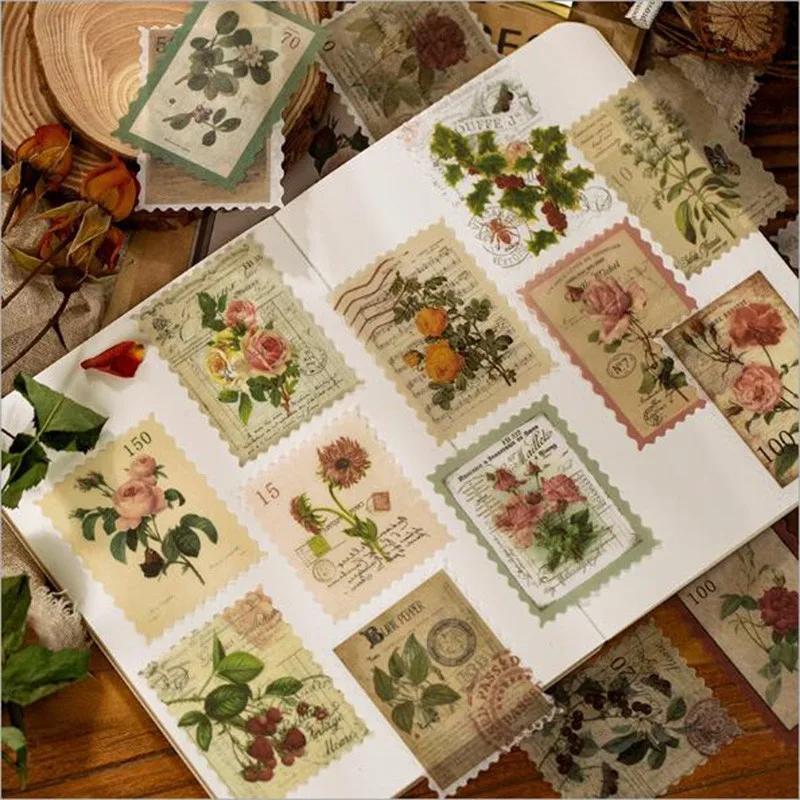 60 pcs/pack Vintage Paper Stickers Scrapbooking Netbook Stamp Sticker Student Party Favor Phone Case DIY Decoration