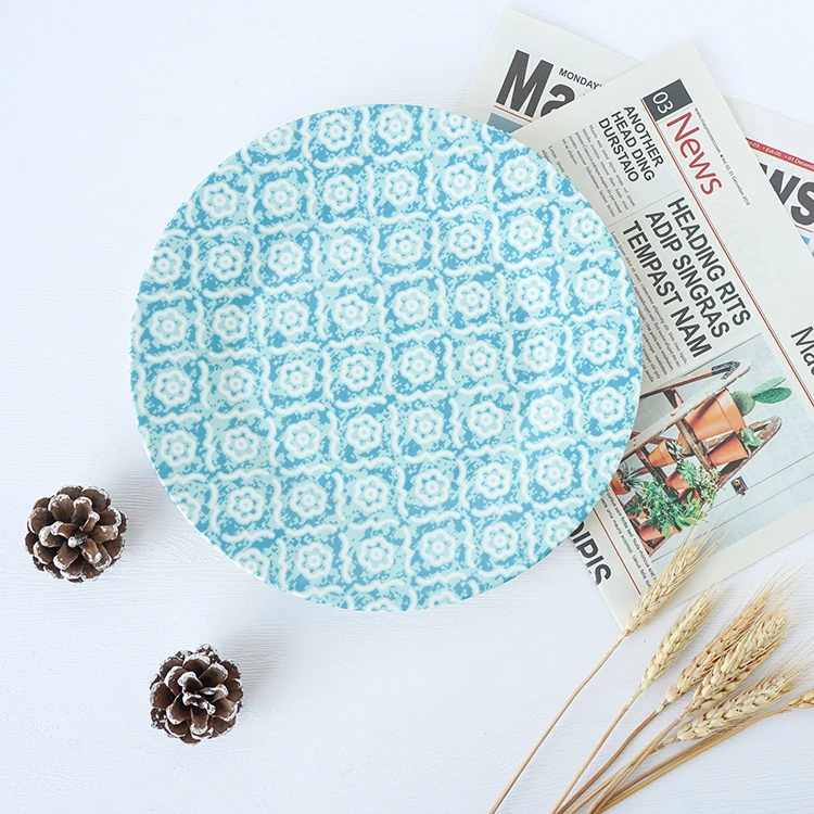 
Western Style Household Dinnerware Plate Large/Small Size Blue Flowered Ceramic Tray 
