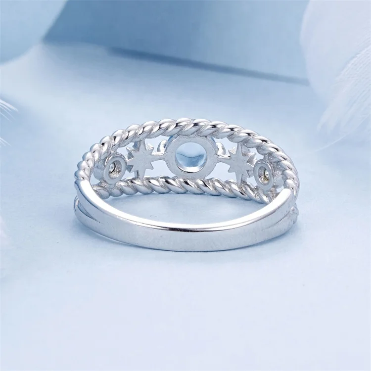 Youchuang 2024 blue glass dainty jewellery ring stacked fashion crystal engraveable 925 sterling silver casual rings for ladies