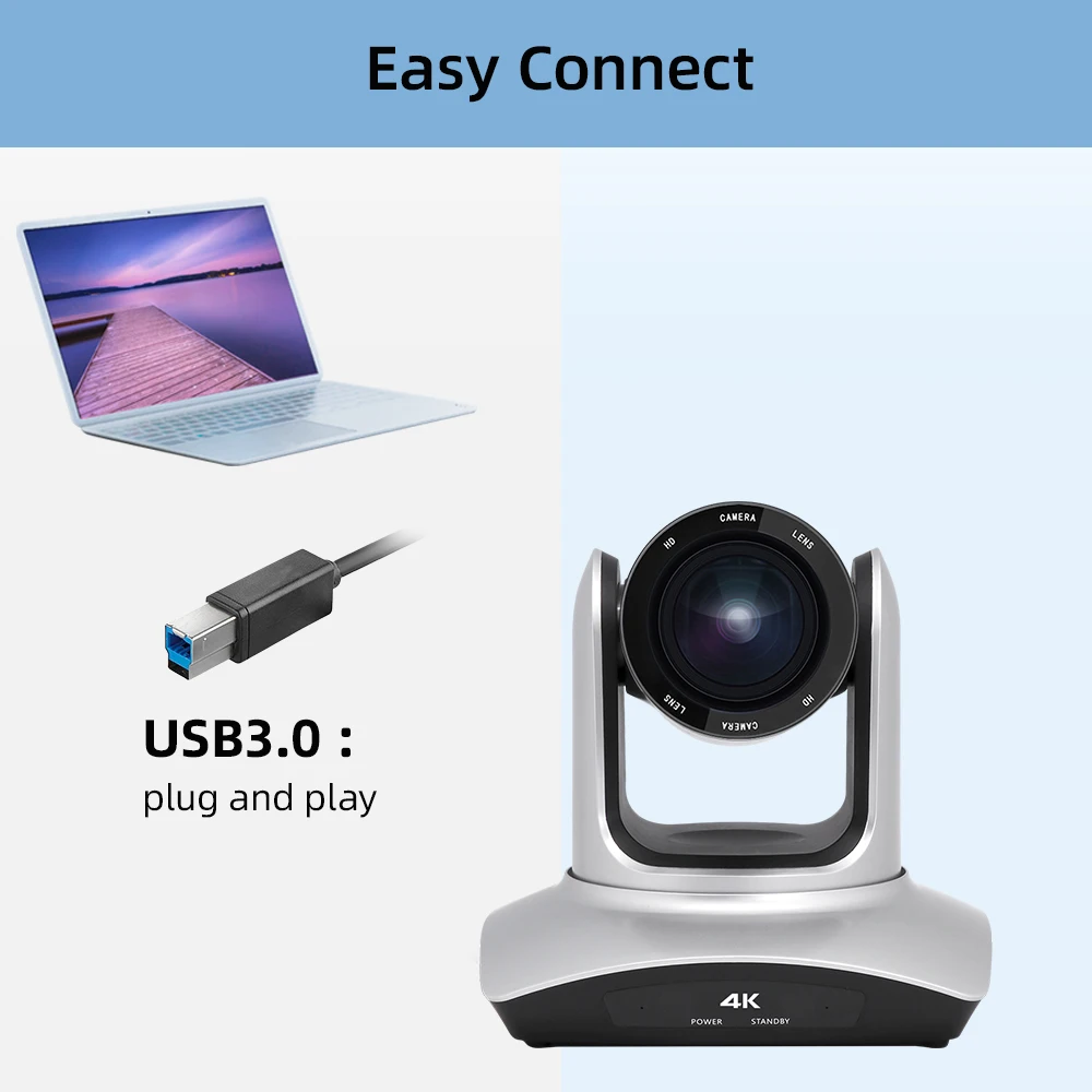 AI Tracking PTZ Camera 10X Optical Zoom USB3.0 with Gesture Recognition Video Conference Broadcast Camera for Church Events
