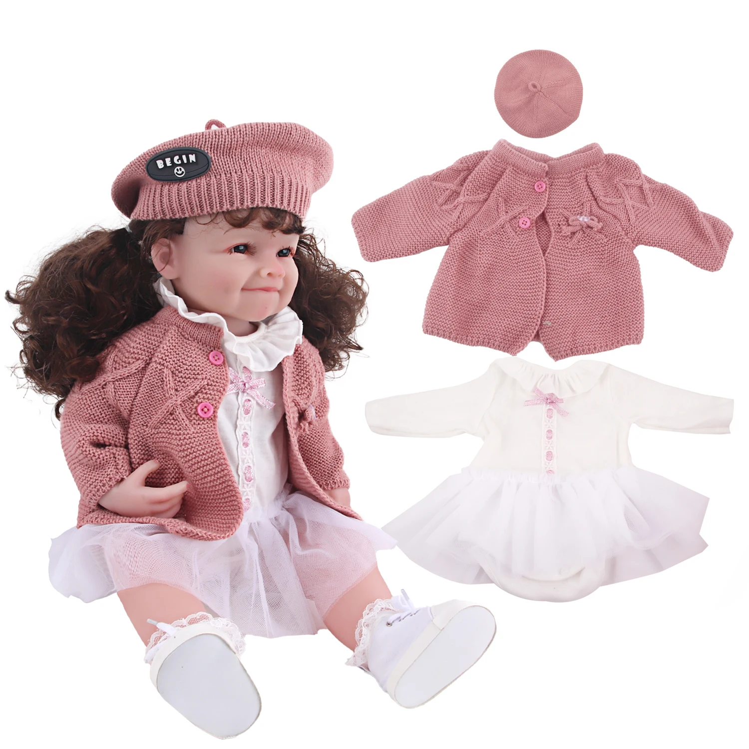 NPK Reborn Doll 55cm Cute Reborn Baby Doll clothes Sweater cardigan cover for girls