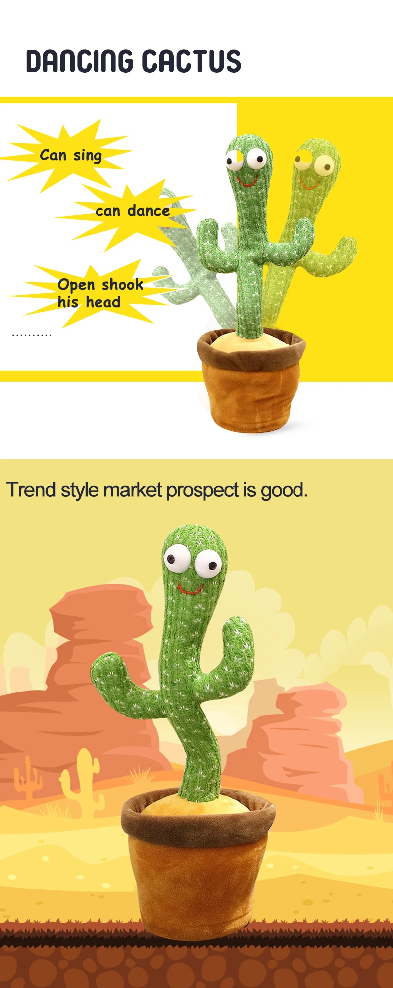  hot selling electric plush toy stuffed toys dancing cactus for Christmas/Halloween gift
