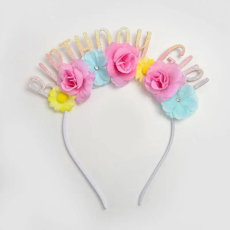 Creative Happy Birthday Letter Headband Children Cute Headband Party Hair Accessories Color Simulation Flower Led Easter 10 Pcs