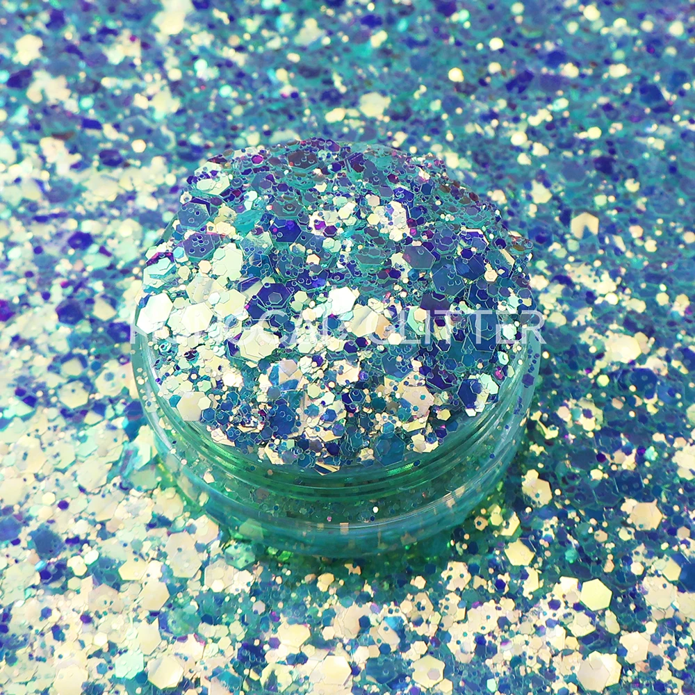 Bulk new colors cosmetic grade nails glitter sparkle fluorescence chunky mix glitter