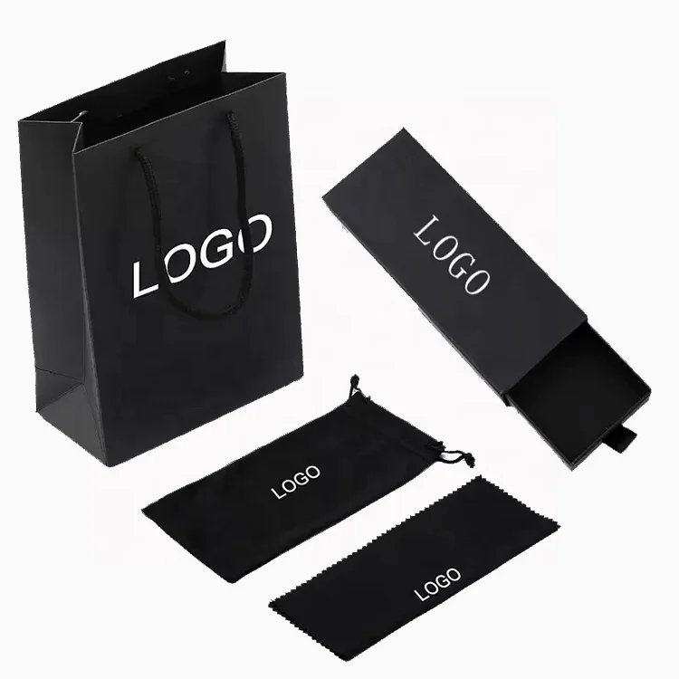 Luxury Sunglasses Folding Case Box Black Glasses Pouches Cloth Eyewear Package Sunglasses Drawer Box Set