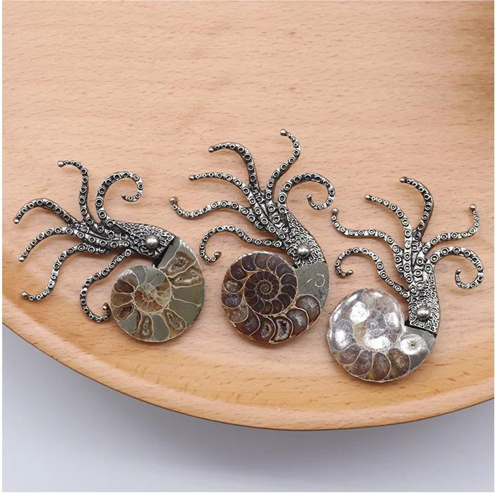 Conch Ammonite Octopus Shape Pendant Alloy Brooch Charms For Jewelry Making  & Components Home Decor Specimen Stone Craft