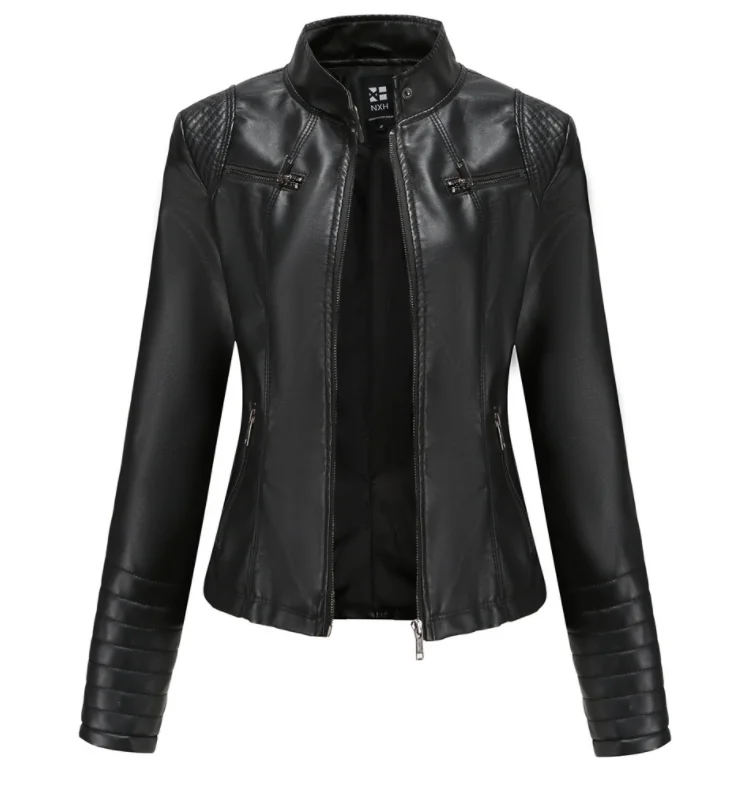 
2021 female leather clothing female Euramerican spring and autumn thin motorcycle clothing European size leather jacket 
