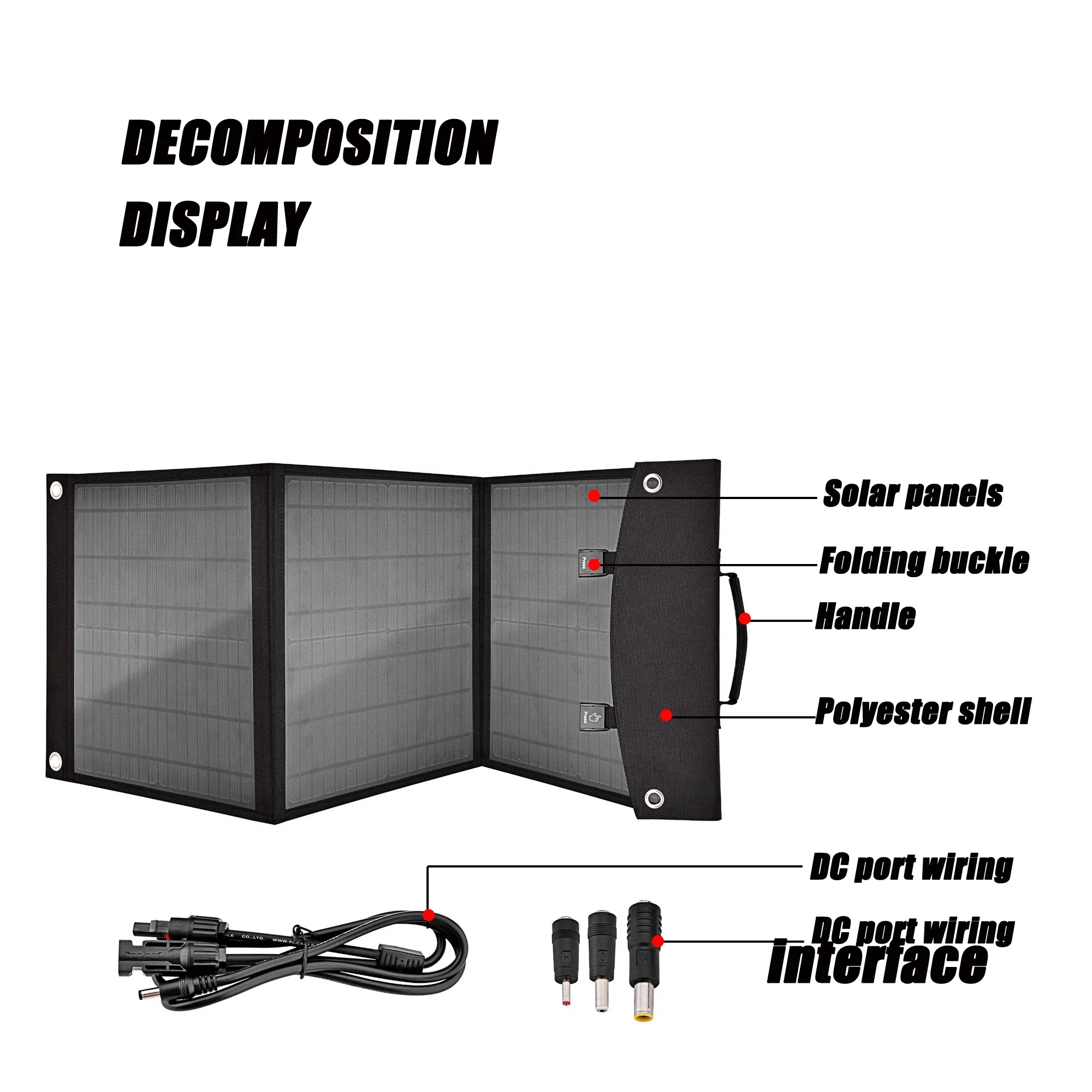 Portable outdoor foldable 60W solar panel charger for electronic