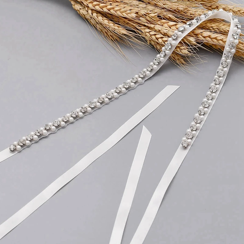
Wholesale Wedding Dress Handmade Pearl Rhinestone Belt Decoration Crystal Beaded Ribbon Tie Waist Bridal Sash Belt 