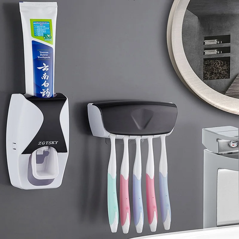 Automatic Toothpaste Dispenser Toothbrush Holder Bathroom Wall Mount Toothpaste Squeezers