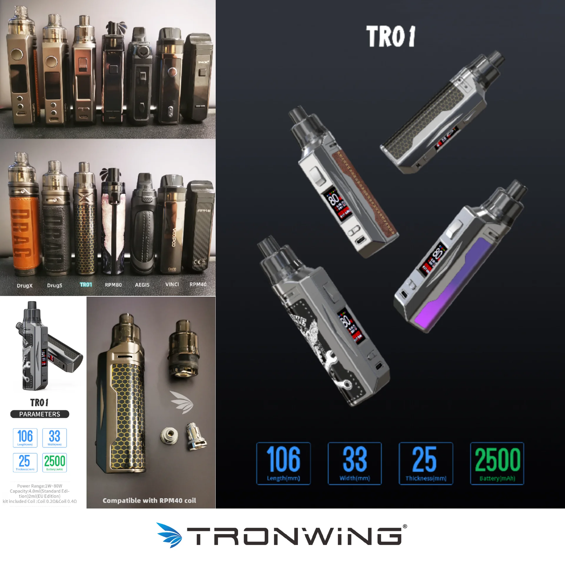  80 Вт OEM и ODM TRONWING TR01 MOD POD устройство с LTD сетчатой катушкой