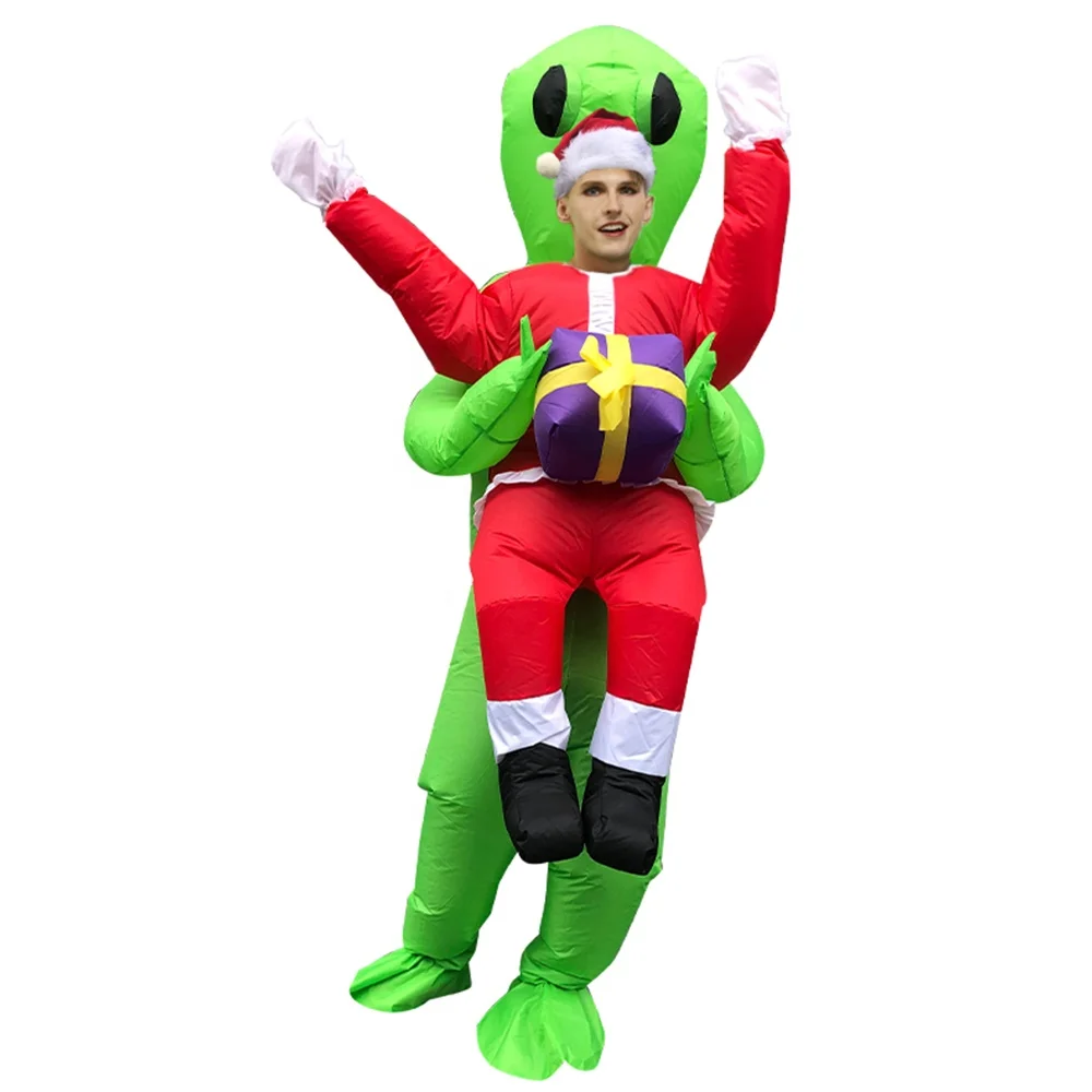  Хэллоуин надувной зеленый alien hug sant claus Костюм удар ET косплей для взрослых