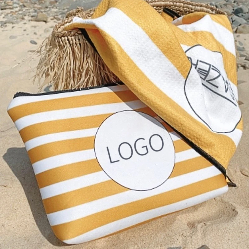 Wholesale Summer Large Sublimation Quick Dry With Logo Custom Print Microfiber Beach Towel beach towel with Neoprene bag
