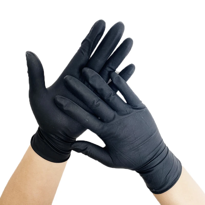 Disposable Black Diamond Pattern Nitrile Gloves Diamond Pattern Non-Slip Kitchen Cleaning Industrial Safety Nitrile Gloves