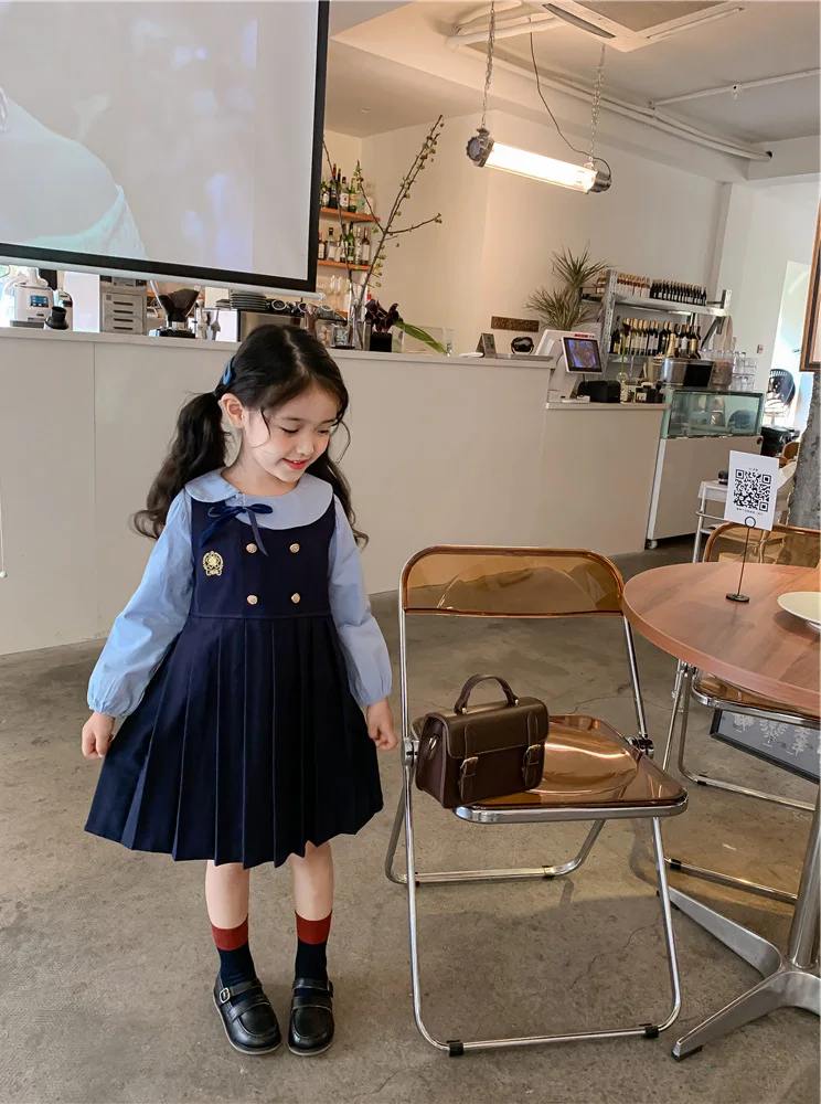 2 Pcs Children Chiffon Elegant Base Shirts With V-neck Tweed Vest Skirt Design Casual Clothing Set Autumn Clothes Suits