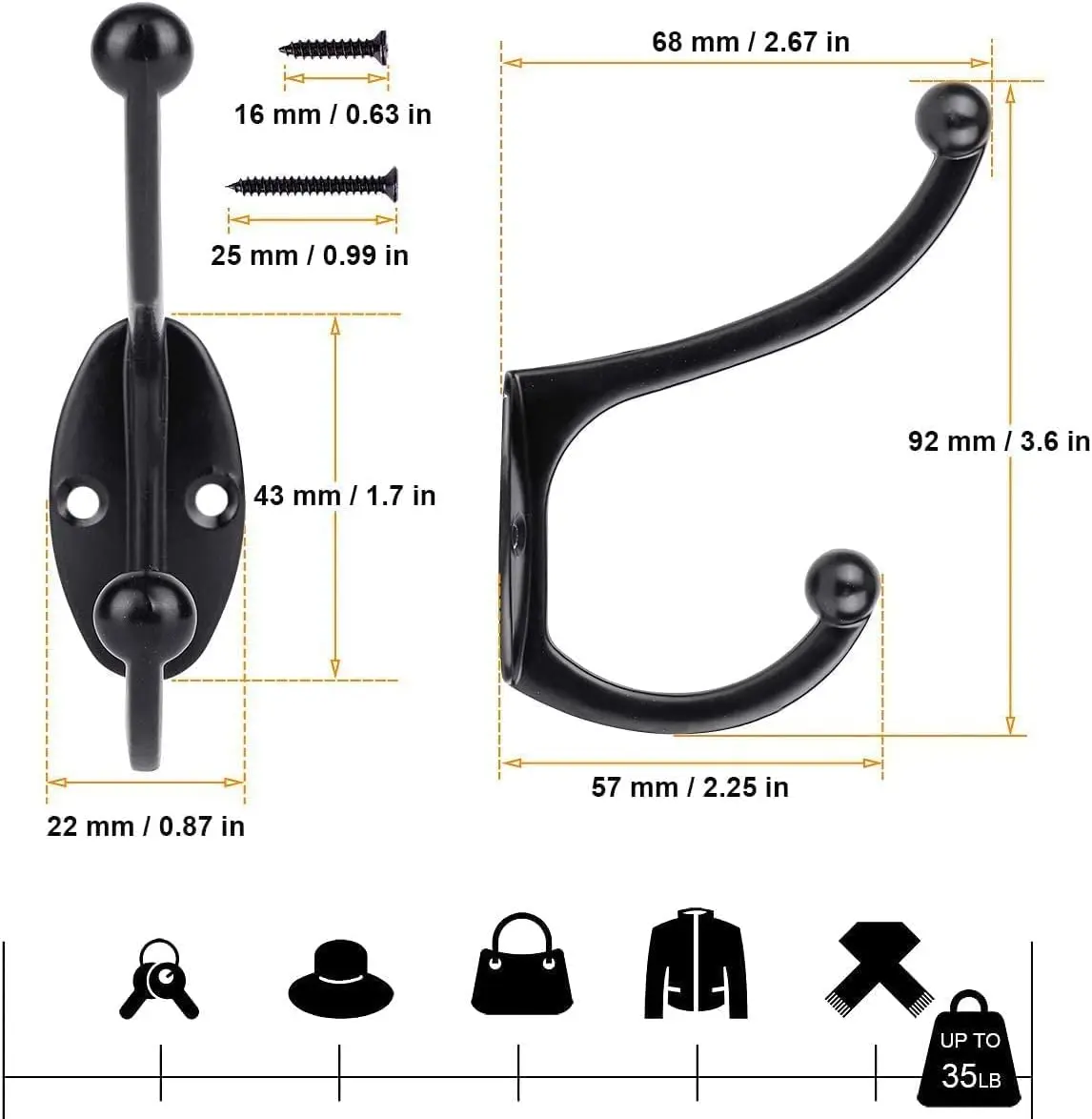 10 Pack Metal Coat Rack Hooks for hallway Hanging Towels Clothes, wholesale Antique Wall Mounted bag Hanger with 40PCS Screws