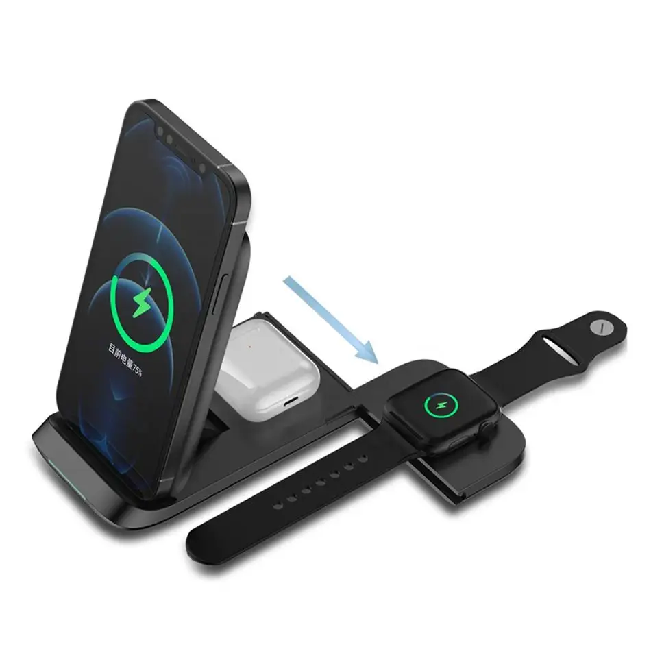 3 in 1 foldable Wireless Charger 15W power station for iPhone 12 pro/XR/Xs Max for Samsung for Apple Watch 5 4 3 for Airpods pro