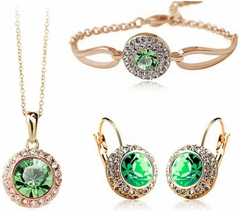 Женские модные ювелирные украшения, 18K, позолота, с украшением в виде кристаллов круглой формы ожерелье, браслет, серьги