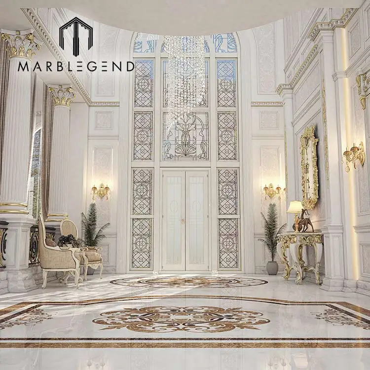 one-stop solution luxury marble medallion floor pattern waterjet marble inlay design for villa