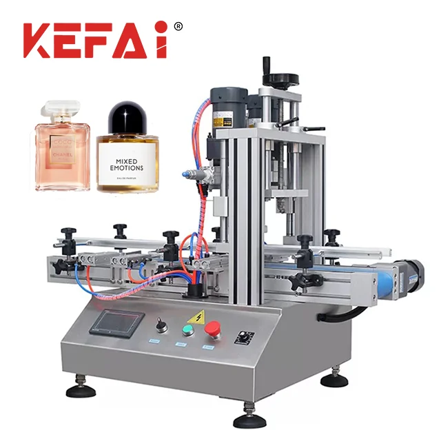 KEFAI Automatic Desktop Electric And Pneumatic Round Bottle Glass Perfume Cosmetic Bottle Capping Machine