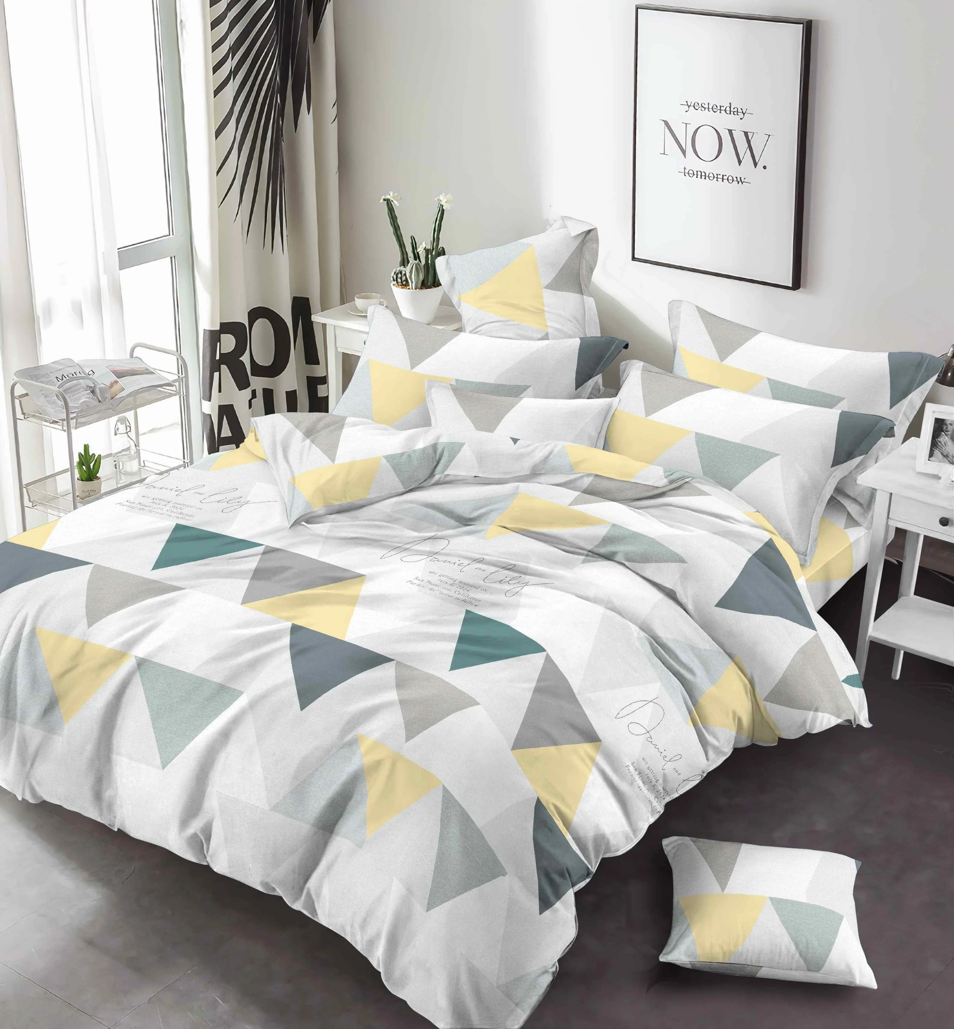 2022 new pattern type geometric squares Polyester product 100% polyester printed fabric for bed sheet for Flat sheet