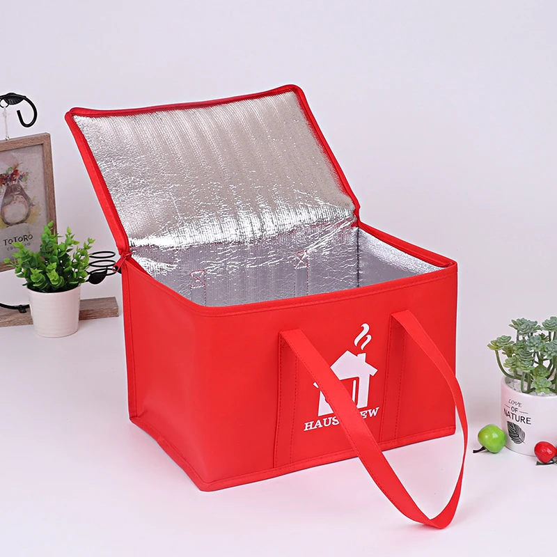Red Minimalist Design Eco-Friendly Reusable Non Woven Cooler Bag for Picnic Takeaway