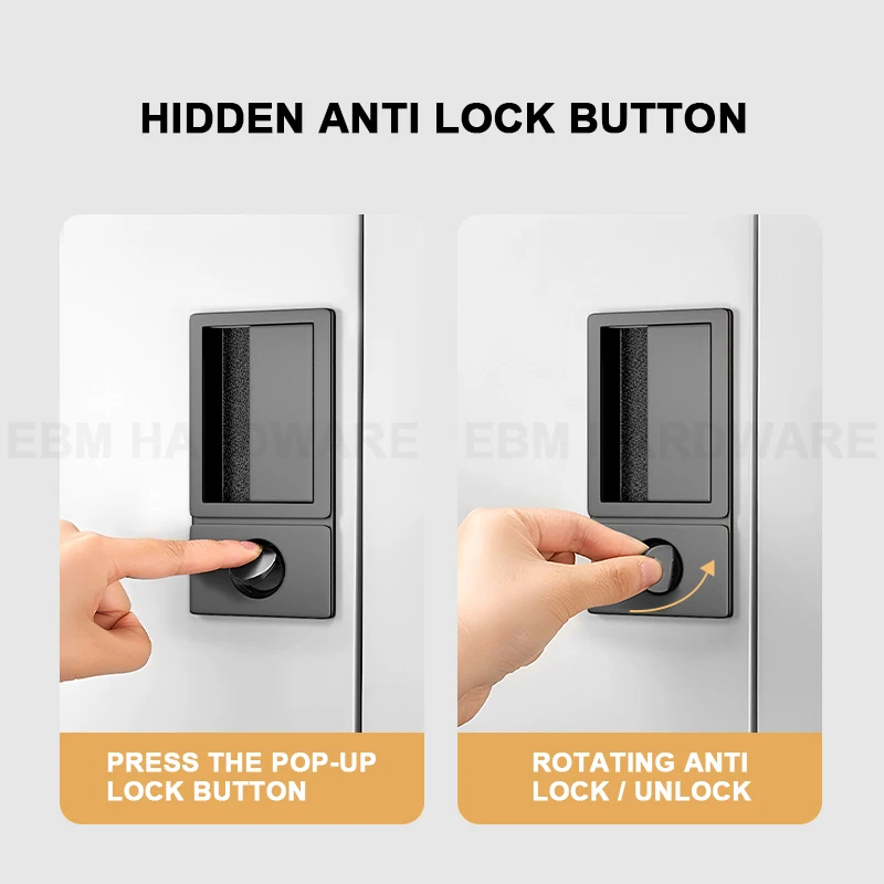 Minimalist recessed door lock,invisible embedded flat lock,single tongue magnetic suction door handle lock